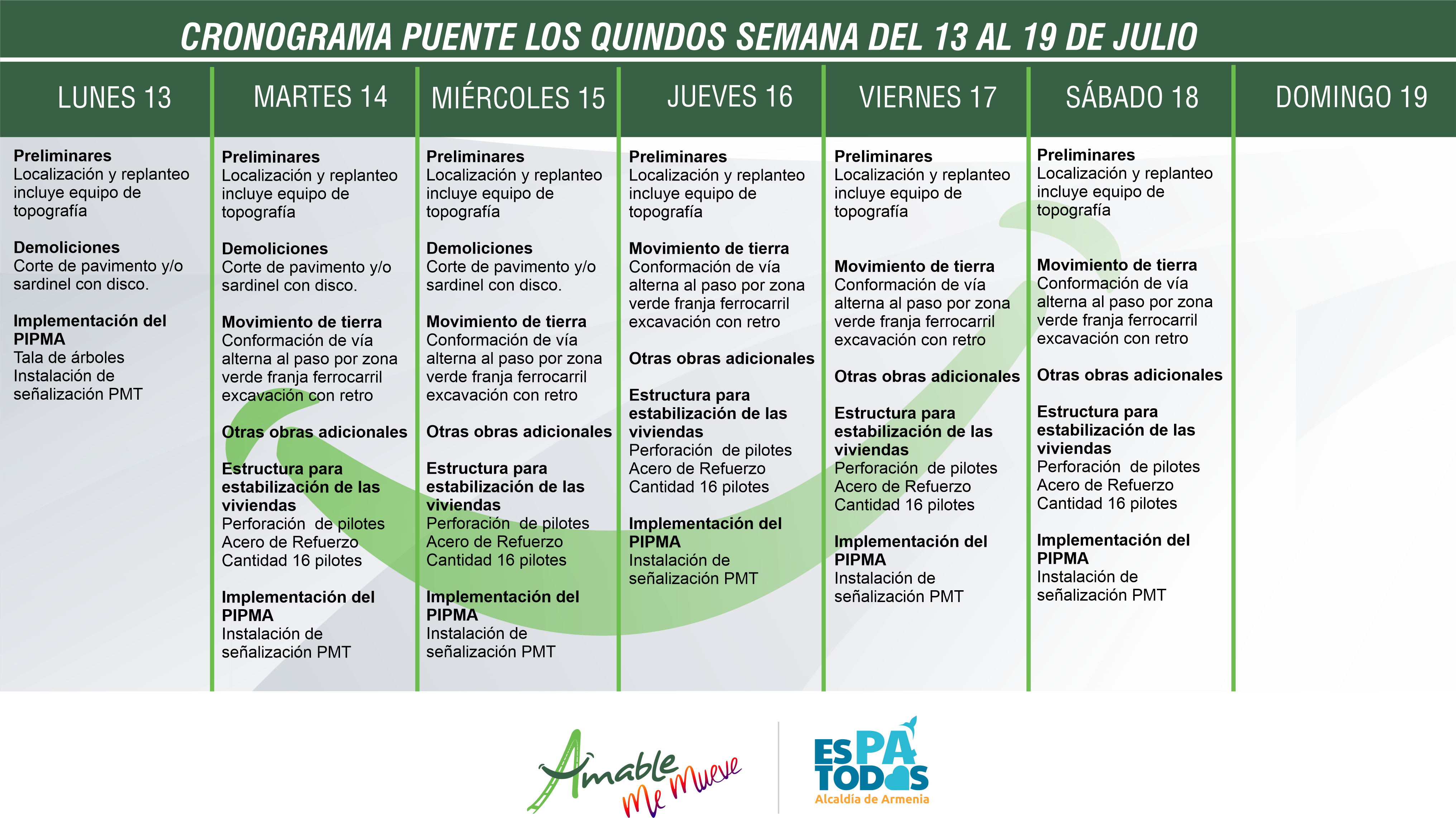 CRONOGRAMA PUENTE SEMANA 13 al 19 JUNIO