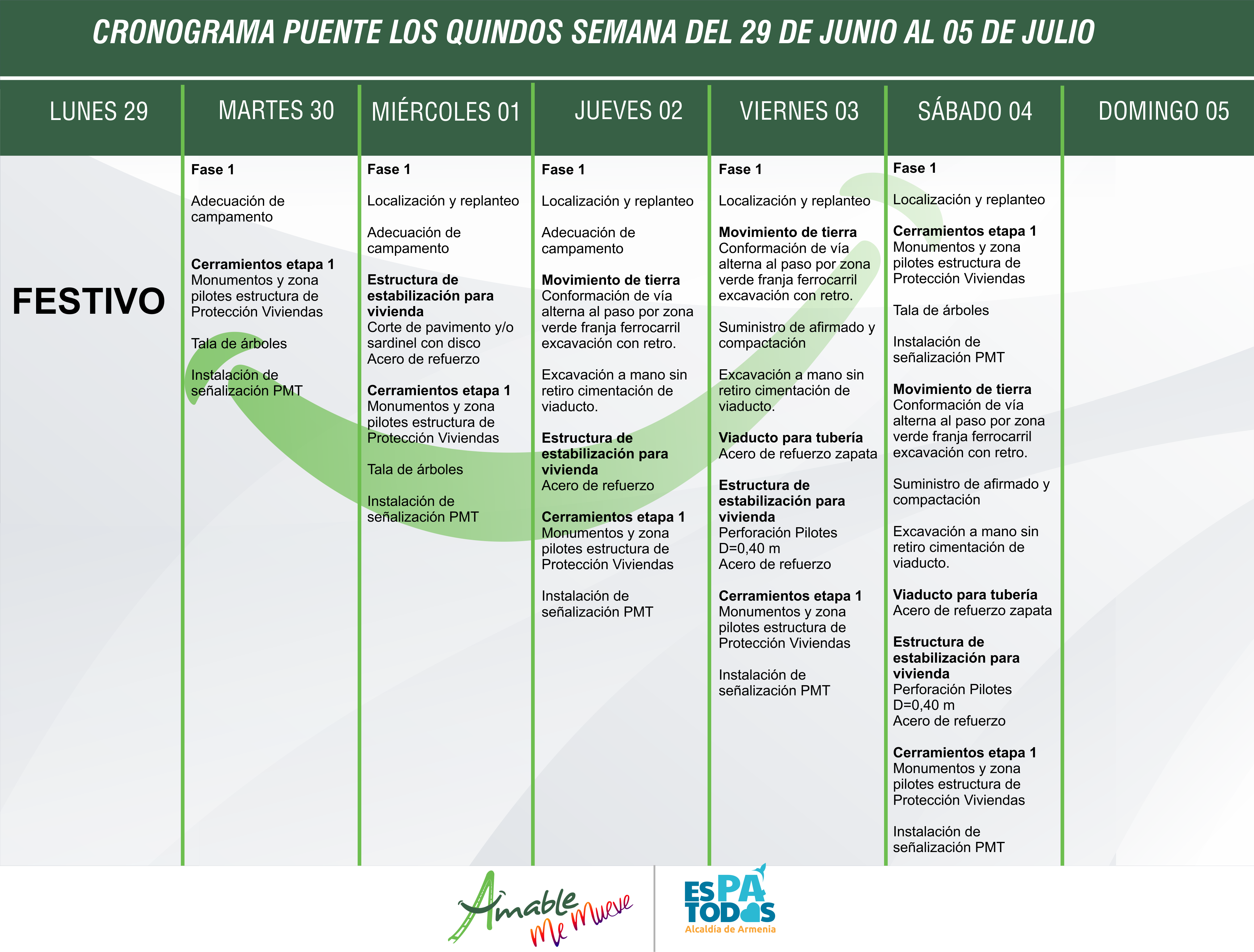 CRONOGRAMA PUENTE SEMANA 29 JUNIO 5 julio