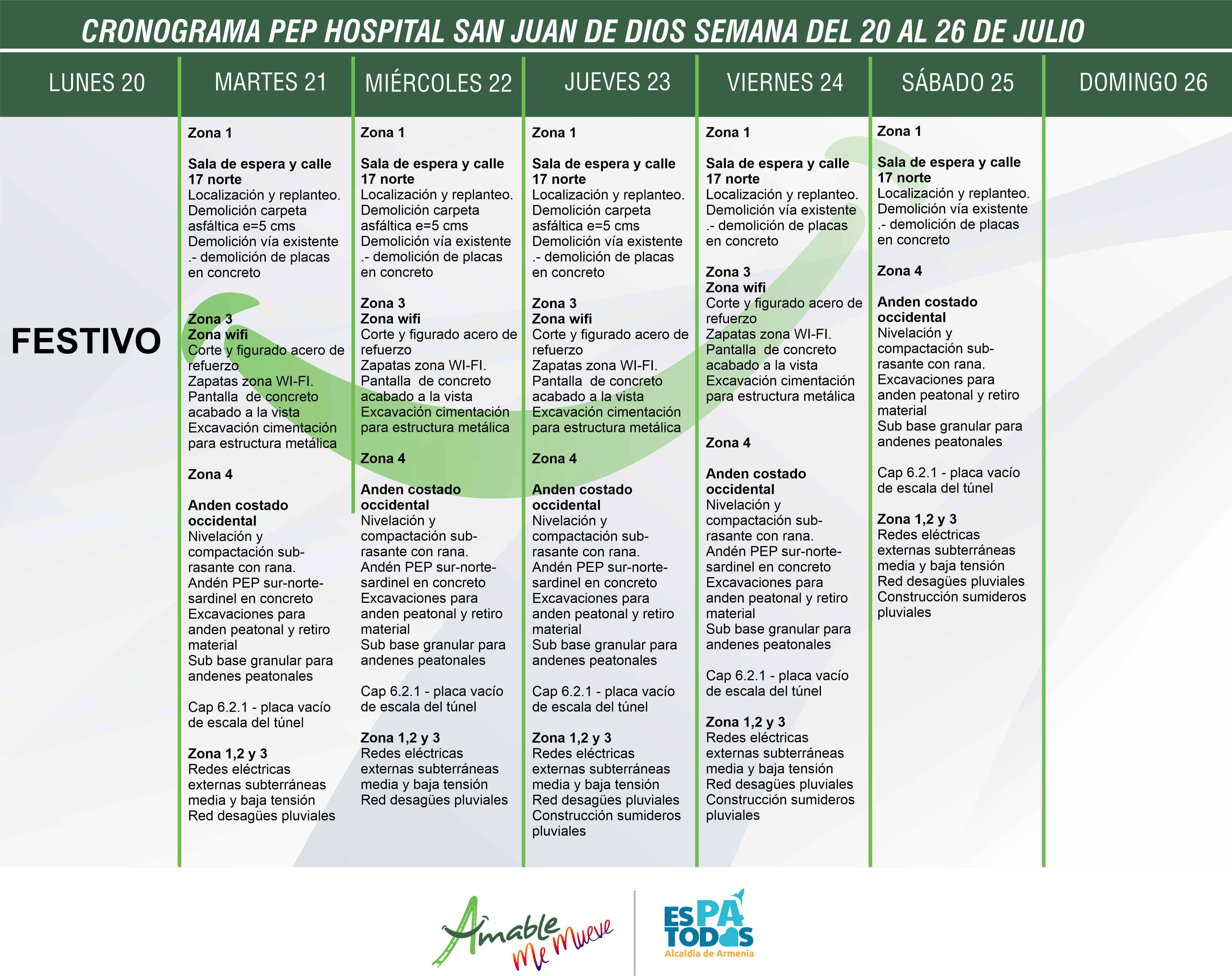 CRONOGRAMA SEMANA 20 AL 26 DE JULIO pep