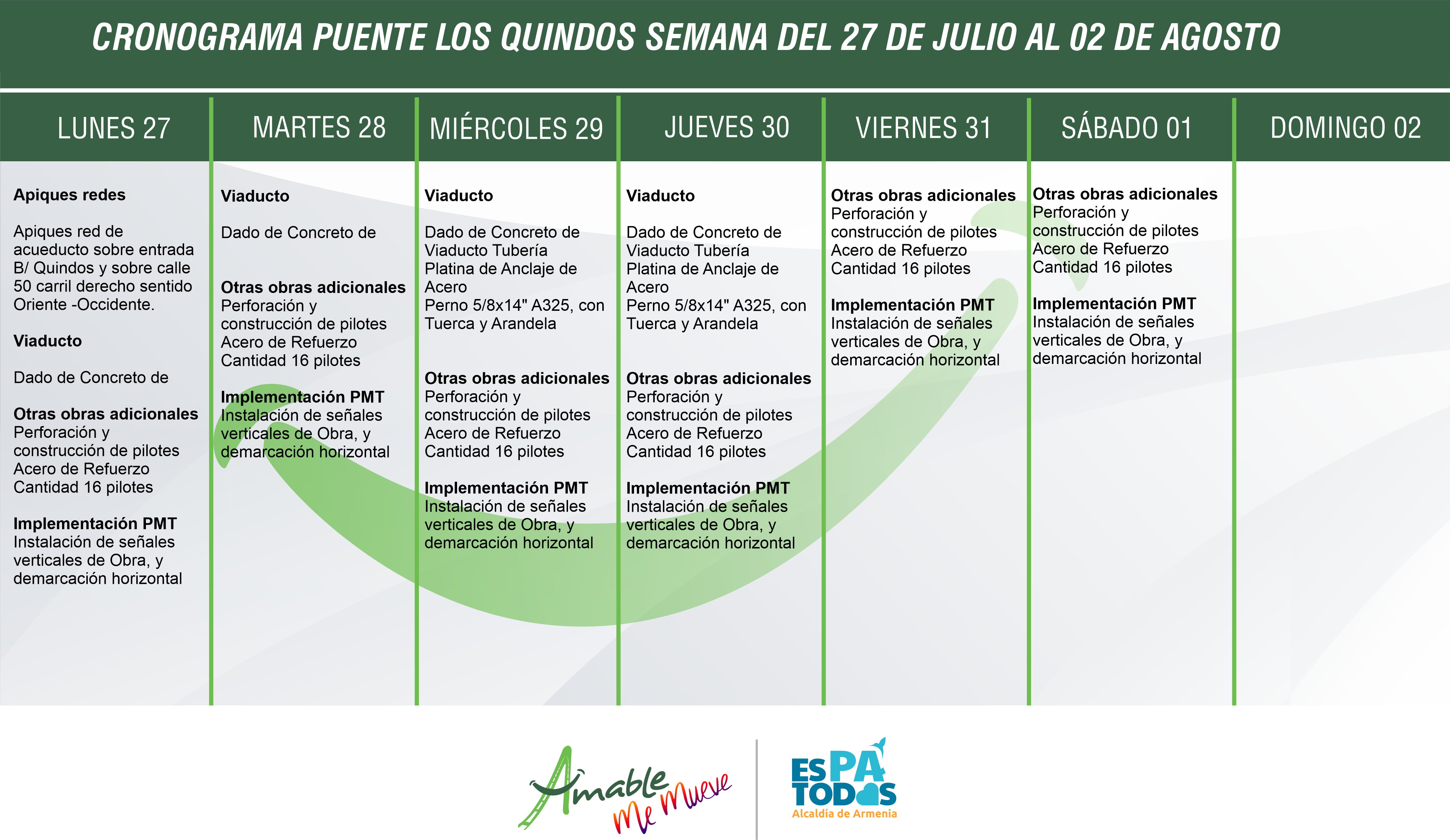 CRONOGRAMA SEMANA 27 AL 2 PUENTE