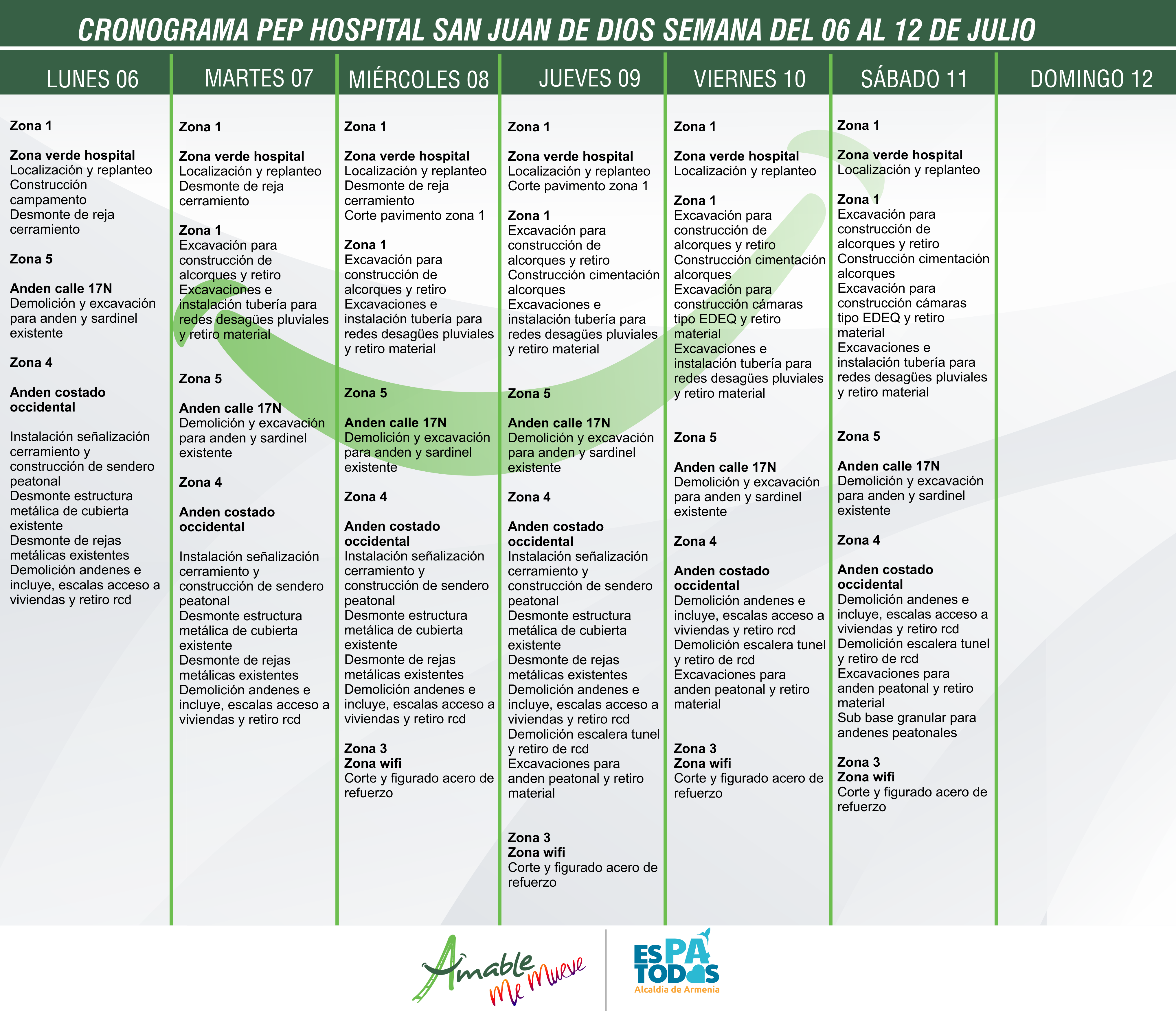 CRONOGRAMA SEMANA 6 AL 12 DE JULIO pep